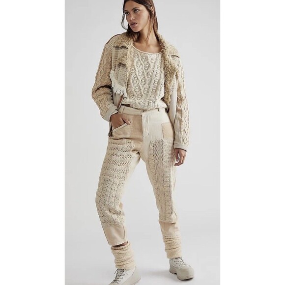 Free People Harem Pants Women Ivory Pretty Lies Patchwork Preppy Retro Sz 2 New